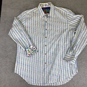 Robert Graham Shirt Men's Large Striped Button Long‎ Sleeve Dinosaur Flip Cuff